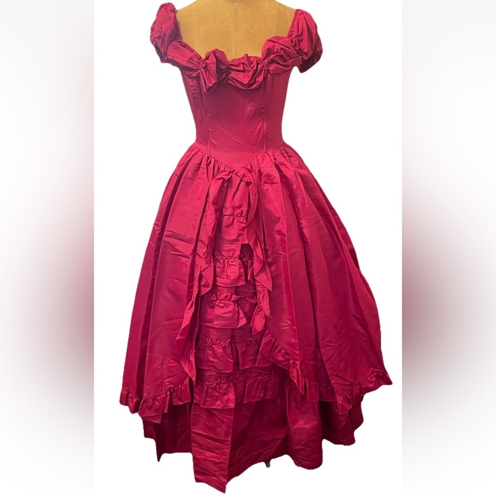 VTG Gunne Sax Jessica of San Francisco Pink Dress Ruffled Victorian Ballgown XS